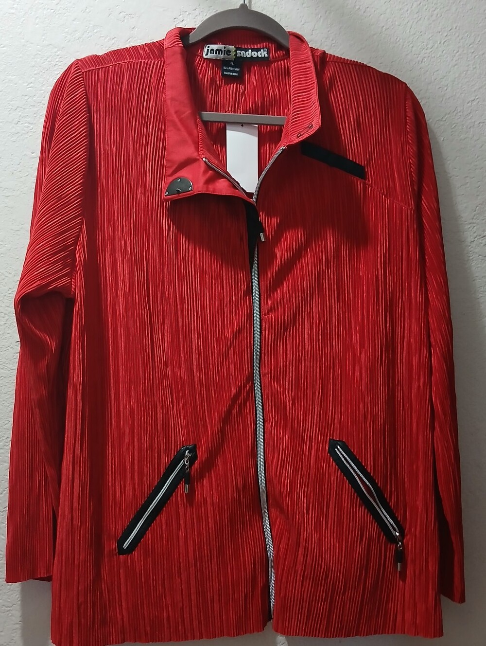 jamie sadock New Xl Red Pleated Zip-Front Shirt Jacket